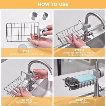 Faucet Rack Drain Rack with Sponge and Soap Holder